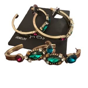 Free Press Women’s Gold w Colorful Gem Rhinestones Statement Hoop Earrings